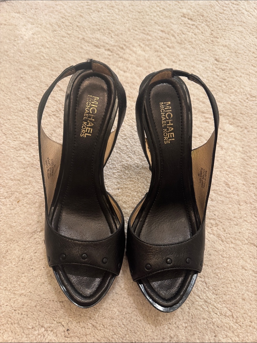 MICHAEL Michael Kors Black Leather Peep-Toe Slingback Heels